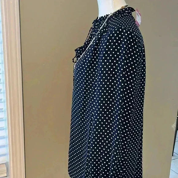 [S]Kate  Spade Dark Navy Blue Polka Dot LS Blouse - Picture 2 of 13